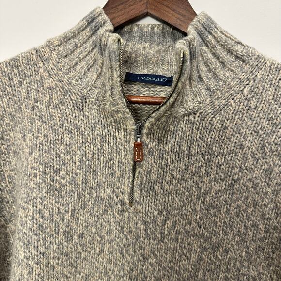 Maglione Valdoglio Italian ¼-Zip Gray & Cream Wool Sweater Men’s Size L/XL - Picture 3 of 8